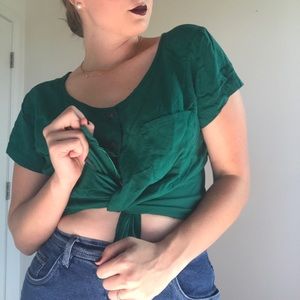 90s green button down